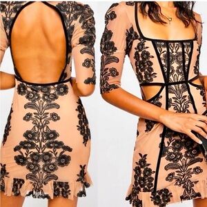 For Love And Lemons Elegant Black Floral Backless Dress